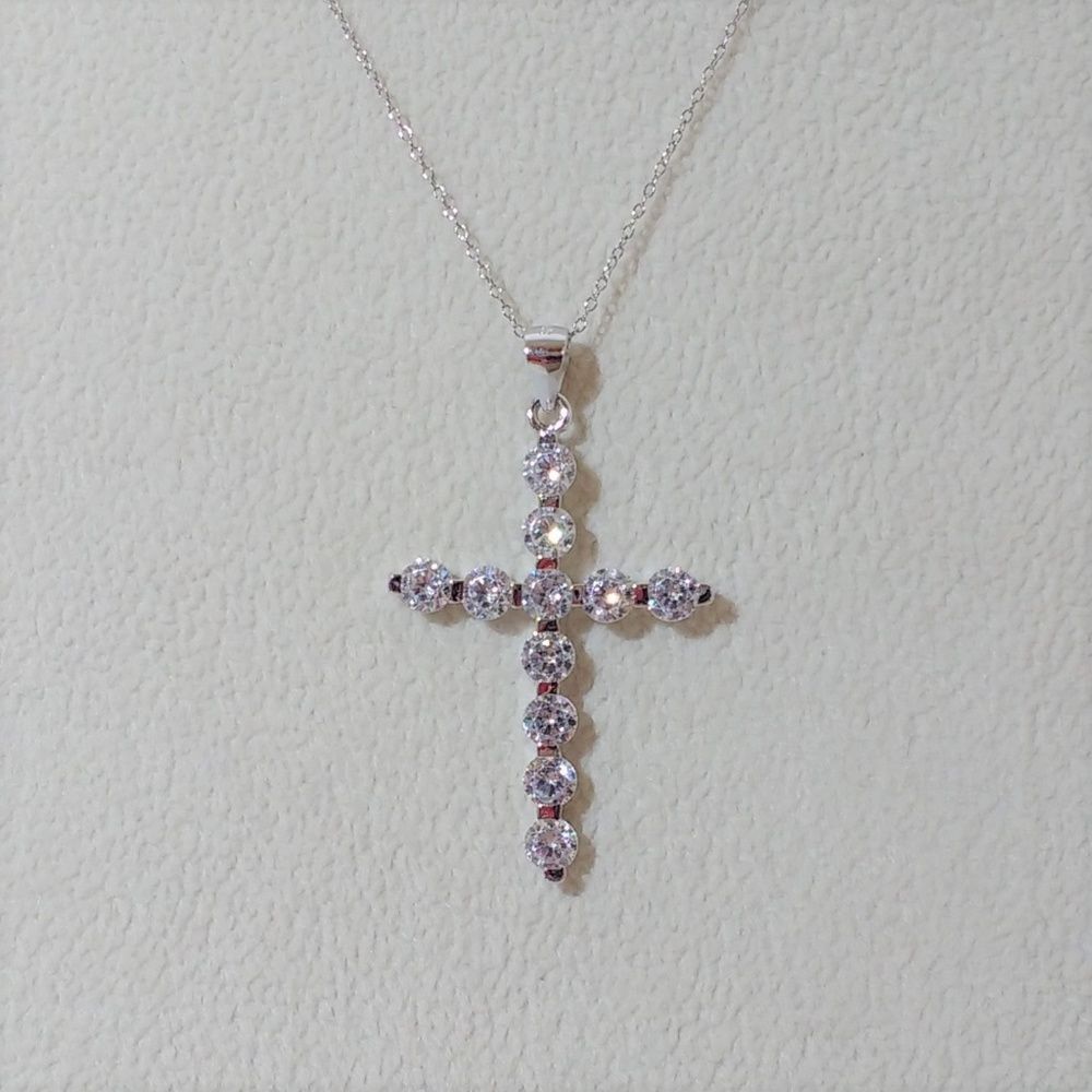 Simulated Diamond Cross Pendant Necklace CZ